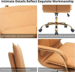 <span class=keywords><strong>Silla</strong></span> de <span class=keywords><strong>escritorio</strong></span> para oficina en casa, cómoda <span class=keywords><strong>silla</strong></span> giratoria ajustable con respaldo medio, patas doradas, brazos, <span class=keywords><strong>silla</strong></span> de trabajo tapizada moderna - Product Image 4