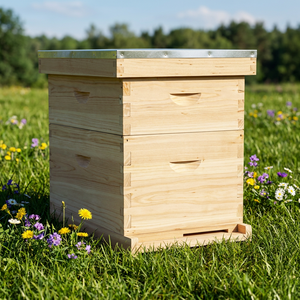 Nouvelles ruches Langstroth à 2 niveaux en bois de <span class=keywords><strong>sapin</strong></span> pour l'apiculture, kit de 10 cadres avec joint en queue d'aronde pour les abeilles - Product Image 1