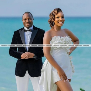 Customized Mini Flowers Satin <strong>Weding</strong> <strong>Dress</strong> Sheath Strapless Above Knee Short Beach Bride Party Gowns Vestidos De Novia 2025 - Product Image 6