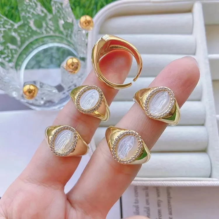 Personal isierte Minimalist Style Ring Engel und weiße Jungfrau Maria Selten Shell Religion Open Ring