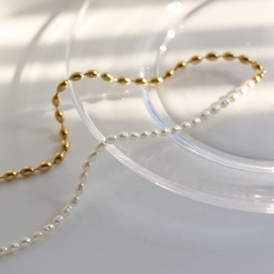 Bijoux de luxe en acier inoxydable, plaqué or Pvd, collier délicat et minimaliste, demi-perle, demi-perle - Product Image 6