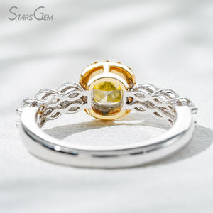 Anillo de Compromiso Unisex Clásico con Halo de Oro Blanco de 18K y Diamante Amarillo Cultivado en Laboratorio HPHT de Corte Cojín de 1ct 4.4*4.7mm de Starsgem, 2.8g - Product Image 3