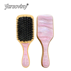 Pinceau démêlant en acétate de cellulose et bambou bio fabriqué à la main de luxe Pinceau plat en <span class=keywords><strong>chantilly</strong></span> rose - Product Image 2