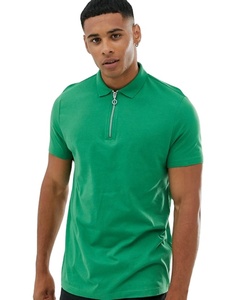 ขายส่งที่กำหนดเองการออกแบบผ้าฝ้าย95% 5% อีลาสเตนว่างเปล่าสีเขียวที่มีซิปเสื้อยืดโปโล - Product Image 1