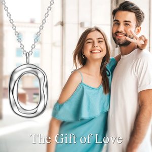 Collar con colgante de forma ovalada simple de Plata de Ley 925 para mamá, esposa, novia - Product Image 4