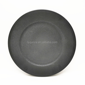 Vajilla de Porcelana de Color Negro Esmaltado, Moderna, Ecológica <span class=keywords><strong>y</strong></span> de Lujo para Restaurante, Plato de Cena con Borde de Textura Pintado a Mano - Product Image 1