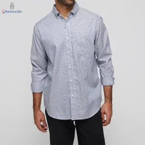 Rekabetçi fiyat kalite güvencesi erkek gömleği mavi çok 100% pamuklu uzun kollu tişört iplik boyalı onay erkekler için serin gömlek