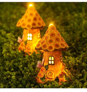 Artesanía de resina de arte popular <span class=keywords><strong>estatuas</strong></span> de Casa de jardín de hadas <span class=keywords><strong>con</strong></span> luces solares figuritas de cabaña al aire libre de resina y adornos de césped de casa del árbol - Product Image 2