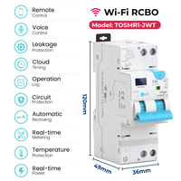 Disjoncteur intelligent TOSMR1 RCBO 2P 40A 30mA sur rail DIN avec compteur d'énergie Tuya WiFi et protection contre les fuites de courant