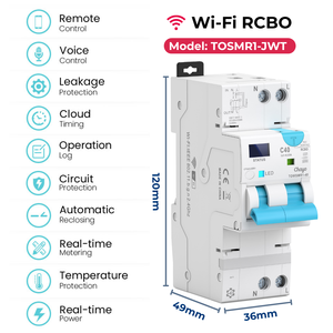 TOSMR1 Intelligenter RCBO-Schutzschalter 2P 40A 30mA DIN-Schiene Tuya WiFi Energiemessung Fehlerstromschutzschalter mit Leckageschutz - Product Image 2
