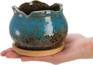 MDJ Lot de 6 pots à plantes succulentes et cactus en céramique émaillée de 4 pouces, écologiques, avec soucoupe de drainage, design moderne, pour intérieur/extérieur - Product Image 3