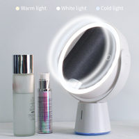 Nouveau miroir de courtoisie éclairé double face rond miroir de maquillage LED de bureau rechargeable pour chambre à coucher