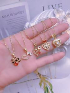 Collar con Colgante en Forma <span class=keywords><strong>de</strong></span> Corazón <span class=keywords><strong>de</strong></span> Cristal Rosa Elegante al por Mayor, Joyería para Mujer, Colección <span class=keywords><strong>de</strong></span> Regalos - Product Image 4