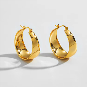 Luxury Style Gold Plated <strong>Large</strong> Stainless Steel <strong>Hoops</strong> Women's Chunky Earrings for Fashion Gift - Product Image 1