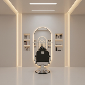 Station de coiffure traditionnelle en bois durable avec miroir, tiroirs et éclairage LED pour salon de coiffure et barbier - Product Image 6