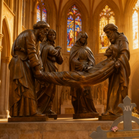 Statue décorative chrétienne catholique en laiton, sculpture en bronze grandeur nature de Jésus tombant pour la première fois, pour les stations de prière