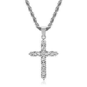 Collier pendentif croix en acier inoxydable avec zircon incrusté, serti pavé, bijou unisexe, style hip-hop - Product Image 5