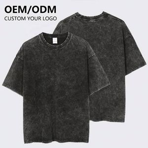 Wholesale Mens Oversize Acid Washed Solid Knitted Heavyweight Cotton Custom Graphic Logo Streetwear Vintage T-<b>Shirt</b> - Product Image 1