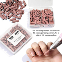 Caja de 50 unidades de cabezales de pulido de uñas mini de 3 mm, rosas, sin costuras, tipo anillo de arena, mejorados # 120/ # 150/ # 180/ # Bandas de Lijado de Grano 240