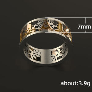 Anelli in acciaio inossidabile F358 placcati oro 18 carati con motivo vegetale, gioielli unisex alla moda, regalo per lui e per lei - Product Image 6