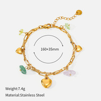 Bracelet en acier inoxydable anti-ternissement avec pendentif cœur pour femme, bracelet à perles bohème, bijoux bohèmes modernes