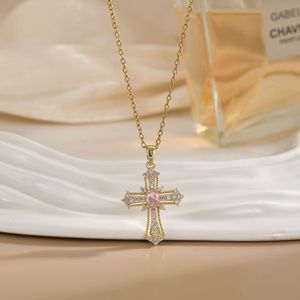 Waterproof 18K Gold-plated Stainless Steel <strong>Cross</strong> Pendant Necklace <strong>with</strong> Zircon Romantic Link <strong>Chain</strong> Women's Jewelry Gift - Product Image 5