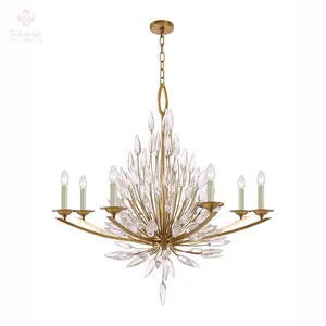 Very Elegant Vintage Design 8 Arms Brass Frame Clear K9 Crystals Hanging Lamp Living Room Modern