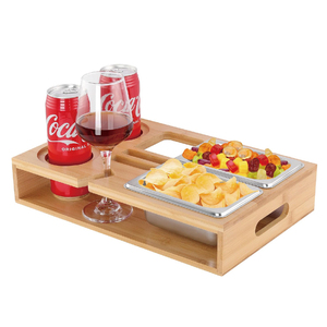 Accueil Salon Boîte à collation en bois Caddy Tray Organizer Sofa Couch Bar avec distributeur de boissons Porte-gobelets - Product Image 1