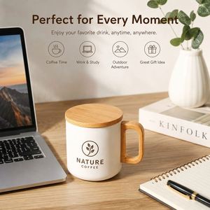 Custom Logo 400Ml <b>Bamboo</b> Handle With Lid Promotional Gifts Coffee Tea Office Insulated Stainless Steel Travel <b>Mug</b> - Product Image 2