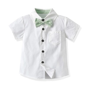 Ensembles de jarretelles pour garçons Chemise élégante Pure Boys <span class=keywords><strong>Short</strong></span> en lin respirant Chemise à manches courtes en coton solide Vêtements pour enfants courts blancs - Product Image 3