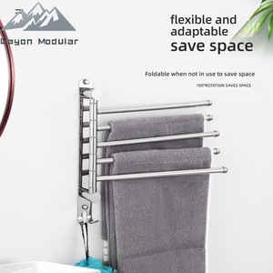 Porte-serviettes mural pivotant en acier inoxydable Wayon avec 4 bras rotatifs et crochets, pour usage hôtelier, organisateur de rangement - Product Image 4