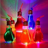 Bouteilles de jus en plastique PET de 16 oz avec ampoules LED, pailles et couvercles, verres à boisson RVB clignotants pour fêtes lumineuses, mariages et décorations de festivals