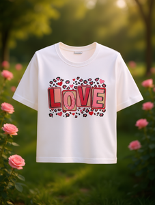 T-shirt Casual da Donna Taglie Forti, Girocollo, Manica Corta, con Stampa Cuori e Lettere d'Amore, in Tessuto Lavorato a Maglia, Per Tutte le Stagioni - Product Image 2
