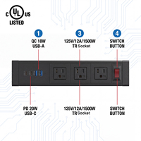 Multiprise de bureau avec bras de câble rétractable, 3 prises de courant, USB PD 20W, certifiée CULus