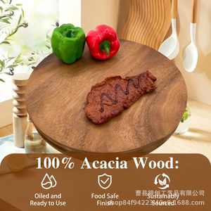 Tabla de cortar de madera maciza para cocina, redonda, de doble cara, para carne y alimentos cocinados - Product Image 3