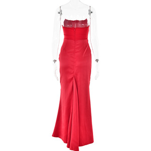 K23D38322 <span class=keywords><strong>Vestido</strong></span> <span class=keywords><strong>Largo</strong></span> de Verano para Mujer, Elegante, Tipo <span class=keywords><strong>Tubo</strong></span>, Satinado, con Parches, sin Tirantes, Ajustado, para Discoteca - Product Image 6