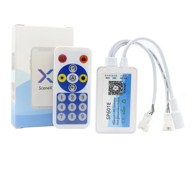 SP601E WS2812B WS2811 Music LED Controller Built in Mic Dual Signal Addressable Pixels LED RGB Strip Light VIA App DC5V-24