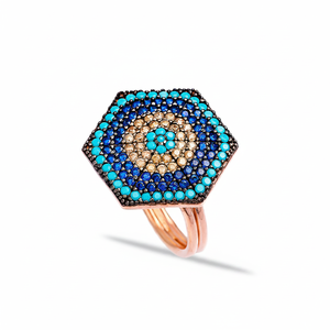 Forme géométrique Symbole de l'oeil turc Bague cluster traditionnelle Vente en gros de bijoux en argent sterling 925 faits à la main - Product Image 2