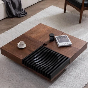 Tavolino da Caffè Minimalista Italiano in Legno Massello, Tavolo Centrale Stile Mid-century Wabi-Sabi con Vano Portaoggetti per Soggiorno, Tavolino in Marmo - Product Image 4
