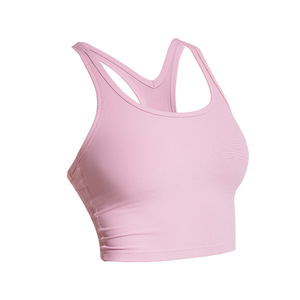 Sujetador deportivo acanalado para mujer al por mayor, tipo racerback, con sujetador incorporado, chaleco sin mangas para entrenamiento, top corto deportivo ajustado para pilates y deportes. - Product Image 4
