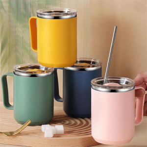 Stainless steel insulated <b>coffee</b> <b>cup</b> <b>with</b> handle, double wall vacuum travel drum cover, <b>straw</b> insulated water <b>cup</b> - Product Image 1