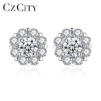 Pabrik CZCITY Grosir Anting Stud Bunga Perak Sterling 925 Bertabur CZ Cubic Zirconia Putih Penuh Perhiasan Wanita Harian Berkualitas Tinggi
