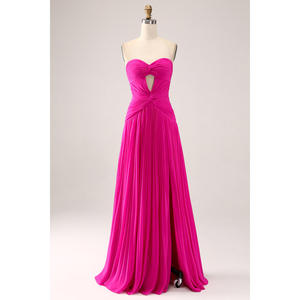 Donne Sexy decorazione più la madre della <span class=keywords><strong>sposa</strong></span> rosa senza maniche Chiffon pieghettato una linea polsini abito da sera damigella d'onore - Product Image 1