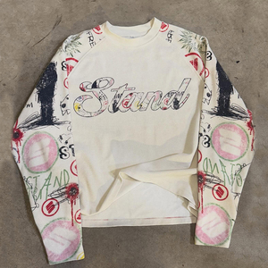 เสื้อแขนยาวสตรีทแวร์พิมพ์ลายดิจิทัลแบบกำหนดเอง พิมพ์ลายวาฟเฟิล ปักลาย สกรีนลาย สำหรับผู้ชาย - Product Image 1