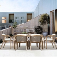 Chaise de salle à manger moderne en teck massif, résistante aux intempéries, avec tressage en corde, idéale pour villa, parc et salon – Vente directe usine