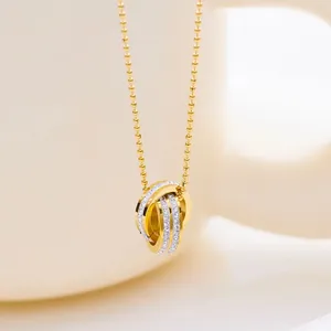 Collares de doble anillo con colgante chapado en oro de acero inoxidable eManco con diamantes de imitación para mujer, envío en 48 horas. - Product Image 5