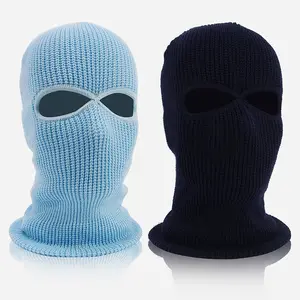 新款2孔针织全脸套滑雪颈护板冬季巴拉克拉瓦保暖针织豆豆户外运动保暖脸套帽子