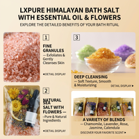 Lxpure Vente en gros 150g Sel de bain rose naturel de l'Himalaya avec fleurs séchées et huiles essentielles pour aromathérapie et spa, sachet OEM pour adultes