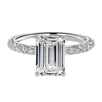 Bague de fiançailles et de mariage en or 10k/14k/18k avec diamant CVD certifié IGI, taille émeraude, bande torsadée pavée en or blanc