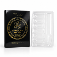 Boîte d'emballage pharmaceutique personnalisée en matériaux recyclés, plateau transparent en PET écologique, carton pliable noir et or de luxe, 6 flacons en verre